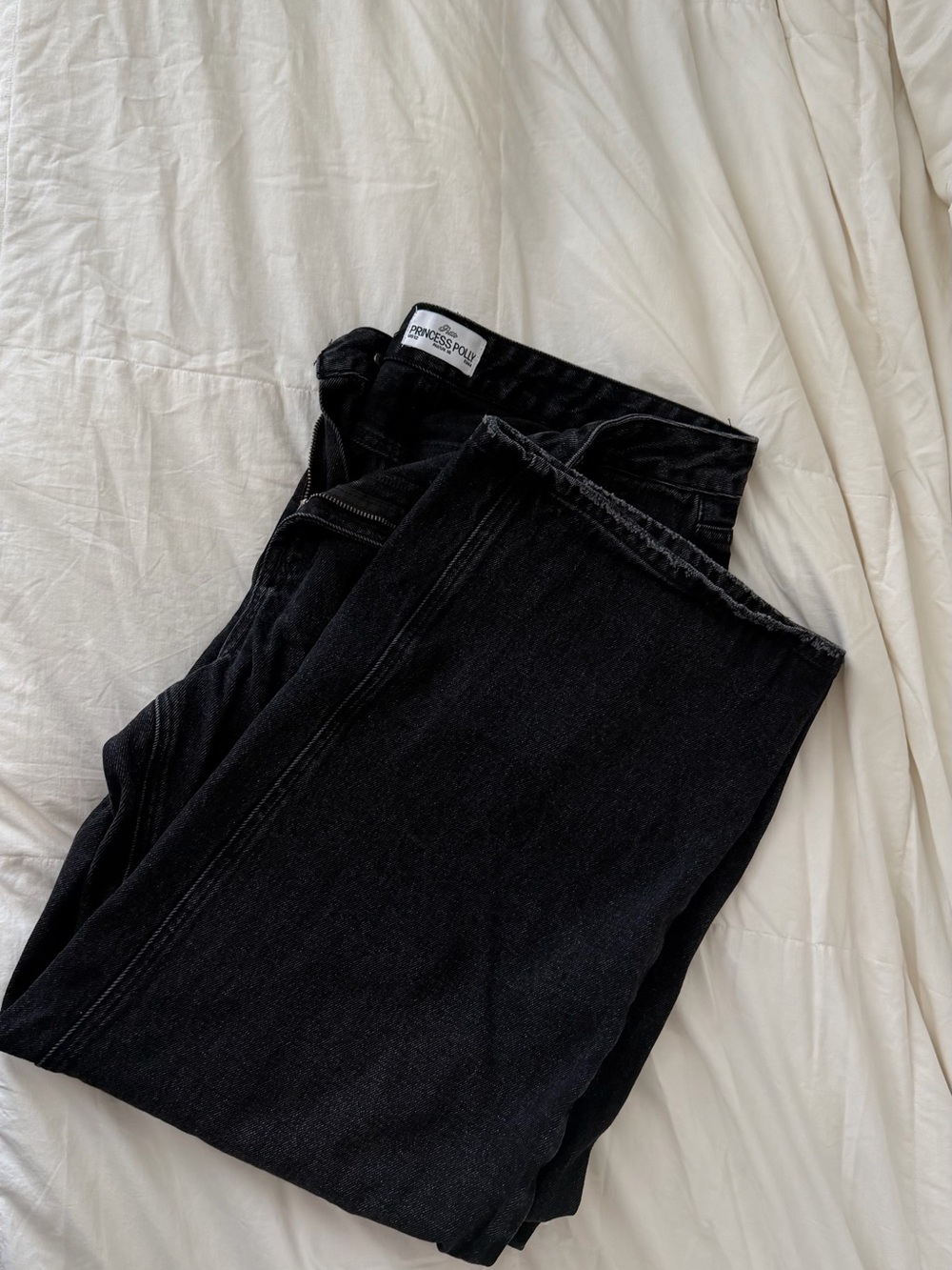 Princess Polly Wide Leg Jeans Washed Black High Rise Denim Pants US 12